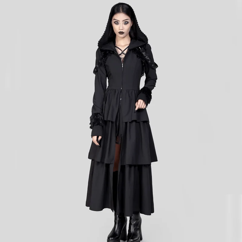 Damen-Gothic-Mantel mit tiefem, ausgestelltem Ärmel und Kapuze