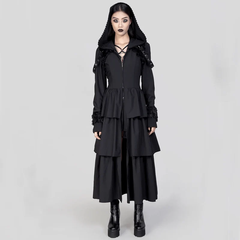 Damen-Gothic-Mantel mit tiefem, ausgestelltem Ärmel und Kapuze