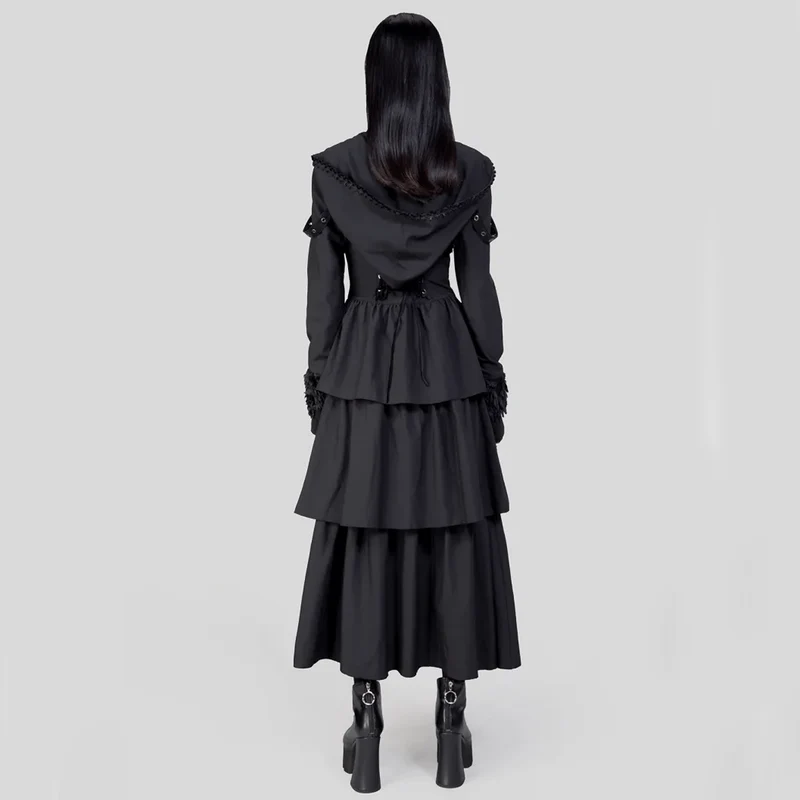 Damen-Gothic-Mantel mit tiefem, ausgestelltem Ärmel und Kapuze