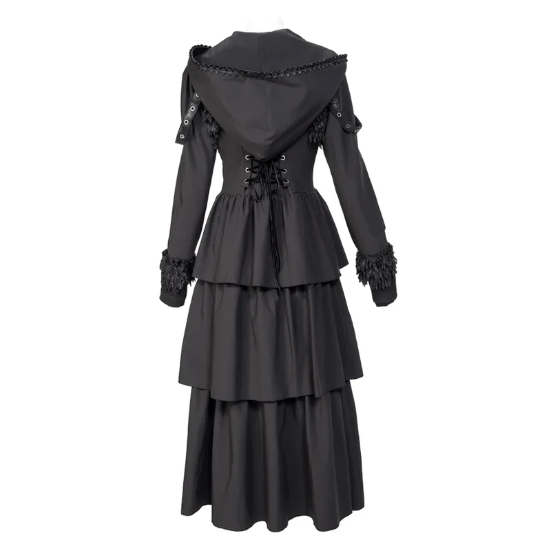 Damen-Gothic-Mantel mit tiefem, ausgestelltem Ärmel und Kapuze