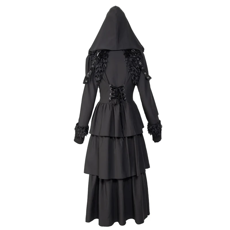 Damen-Gothic-Mantel mit tiefem, ausgestelltem Ärmel und Kapuze