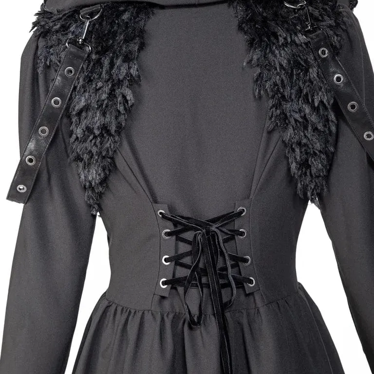 Damen-Gothic-Mantel mit tiefem, ausgestelltem Ärmel und Kapuze