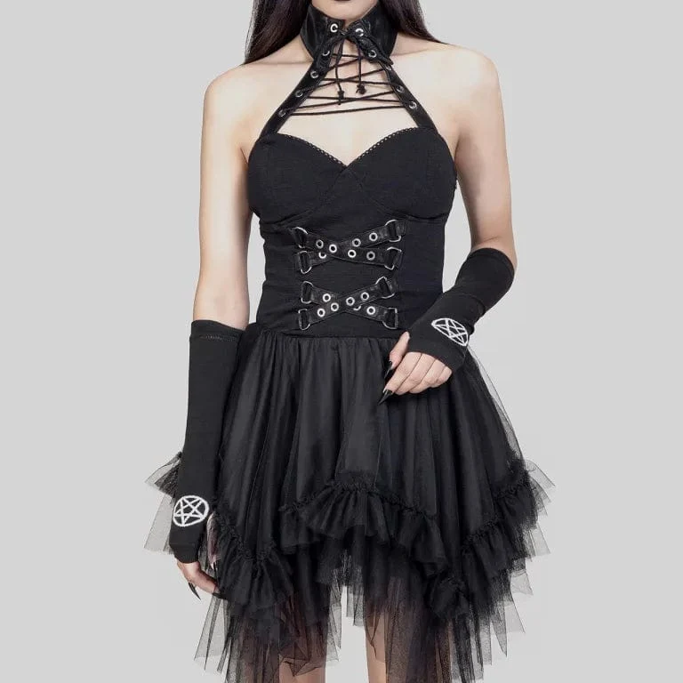 Gothic unregelmäßiges Neckholder-Kleid mit Rüschen für Damen