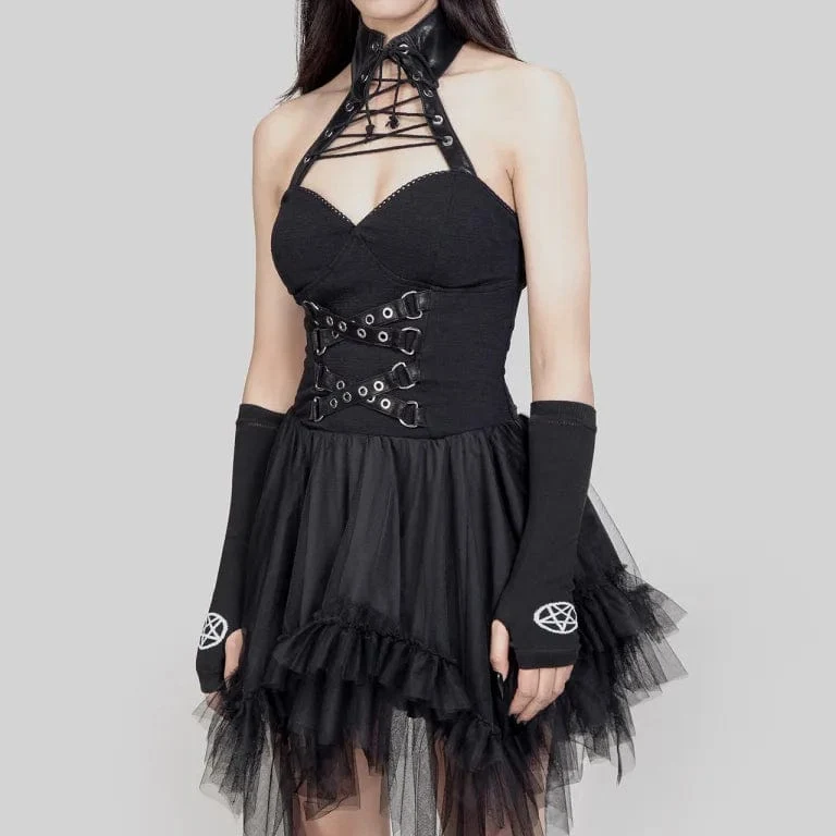 Gothic unregelmäßiges Neckholder-Kleid mit Rüschen für Damen