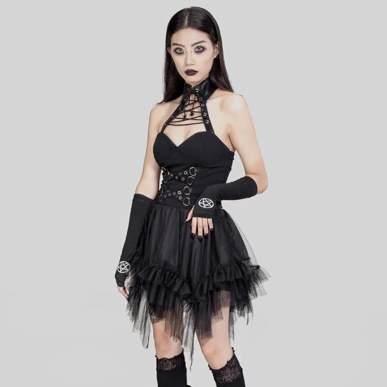 Gothic unregelmäßiges Neckholder-Kleid mit Rüschen für Damen