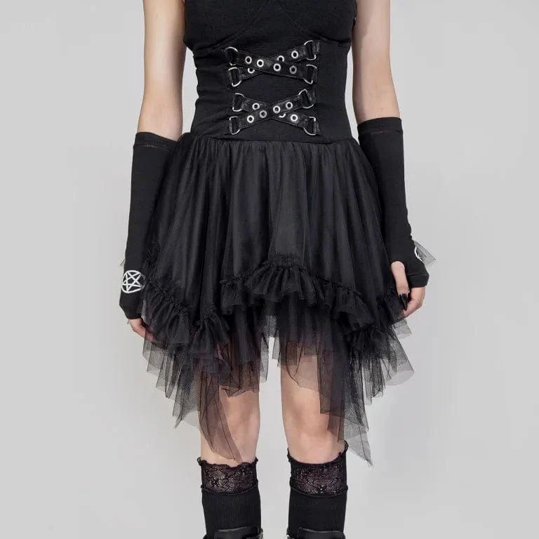 Gothic unregelmäßiges Neckholder-Kleid mit Rüschen für Damen