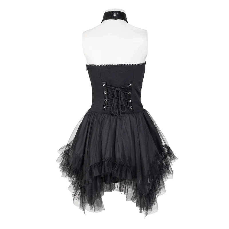 Gothic unregelmäßiges Neckholder-Kleid mit Rüschen für Damen