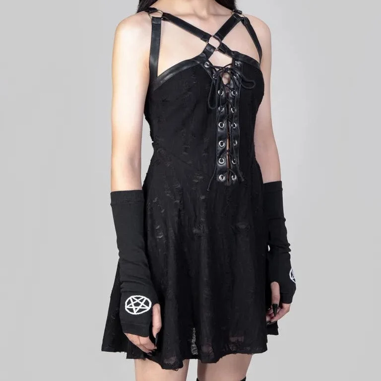 Damen-Slipkleid mit Punk-Riemen und Schnürung