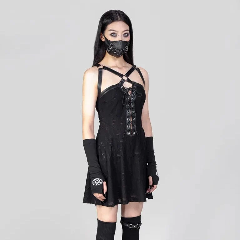 Damen-Slipkleid mit Punk-Riemen und Schnürung
