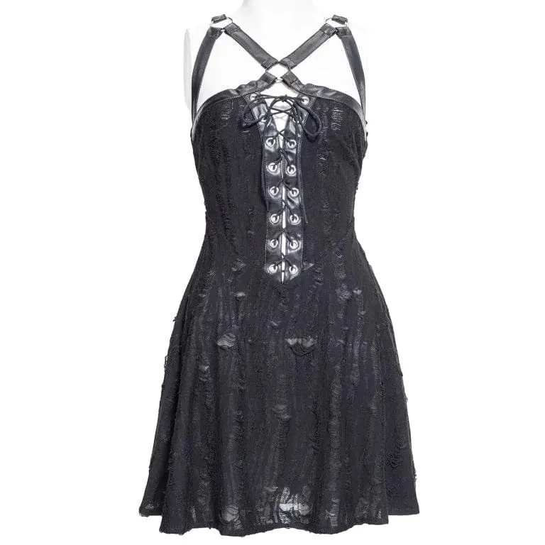Damen-Slipkleid mit Punk-Riemen und Schnürung