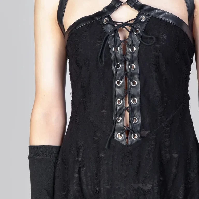 Damen-Slipkleid mit Punk-Riemen und Schnürung