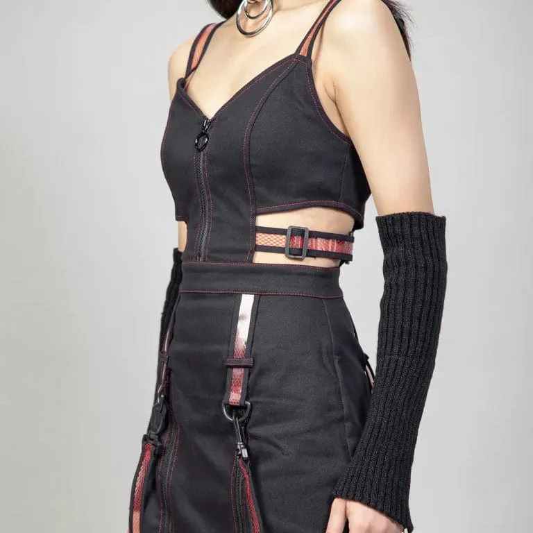Damen-Slip-Kleid mit Punk-Ausschnitt, Trägern und Reißverschluss, Rot