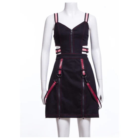 Damen-Slip-Kleid mit Punk-Ausschnitt, Trägern und Reißverschluss, Rot