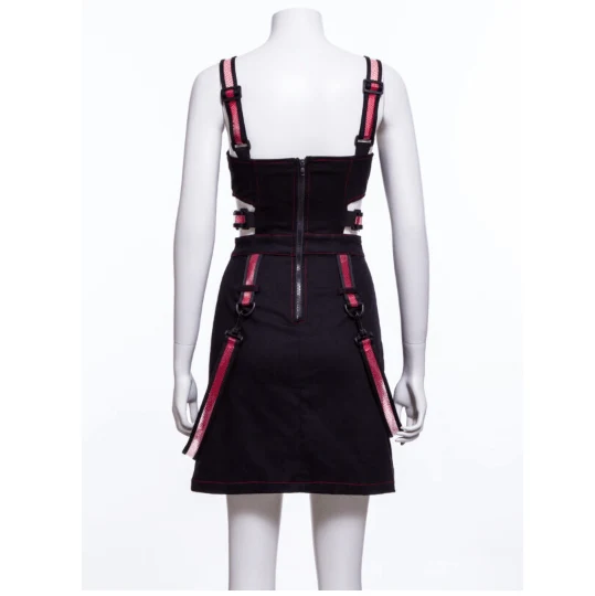 Damen-Slip-Kleid mit Punk-Ausschnitt, Trägern und Reißverschluss, Rot