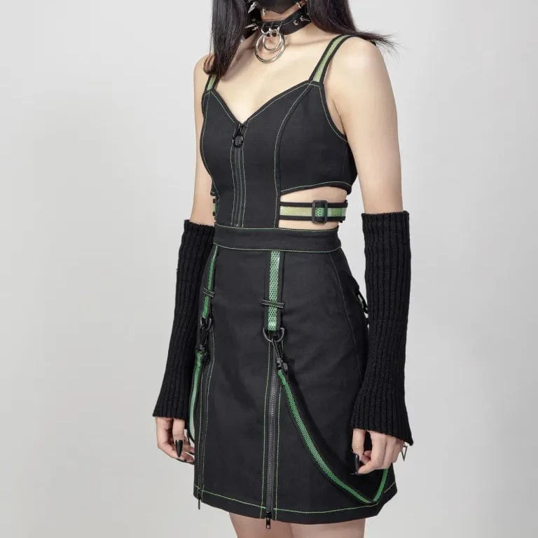 Punk-Slipkleid mit Trägern und Reißverschluss für Damen in Grün
