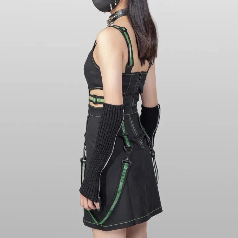 Punk-Slipkleid mit Trägern und Reißverschluss für Damen in Grün