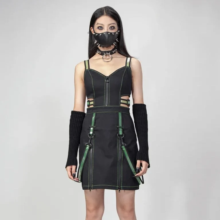 Punk-Slipkleid mit Trägern und Reißverschluss für Damen in Grün