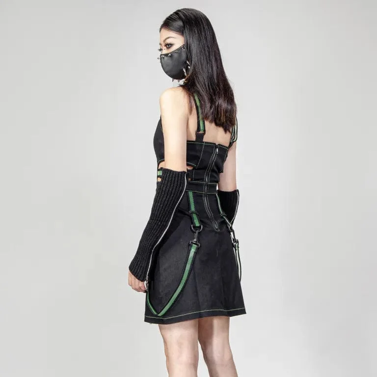 Punk-Slipkleid mit Trägern und Reißverschluss für Damen in Grün