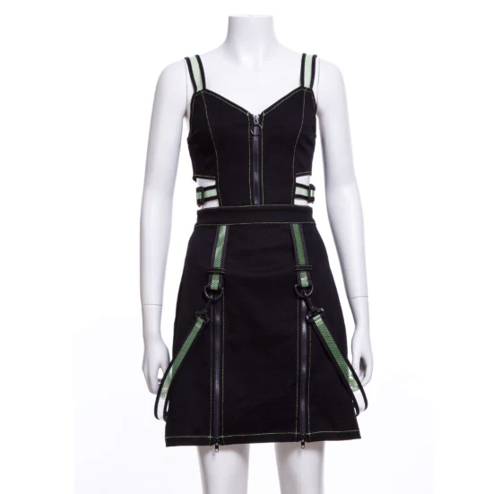 Punk-Slipkleid mit Trägern und Reißverschluss für Damen in Grün