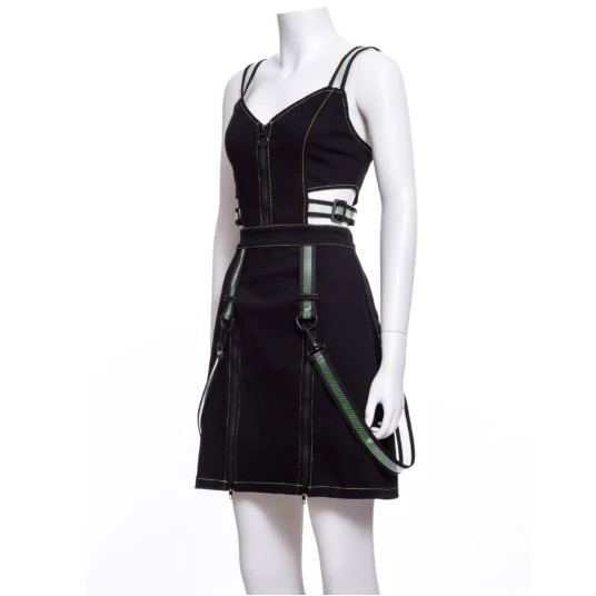 Punk-Slipkleid mit Trägern und Reißverschluss für Damen in Grün