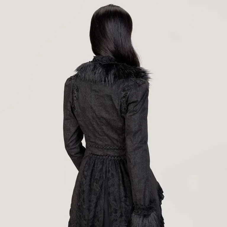 Gothic-Mantel mit gerüschtem Spitzenspleiß und Schwalbenschwanz für Damen