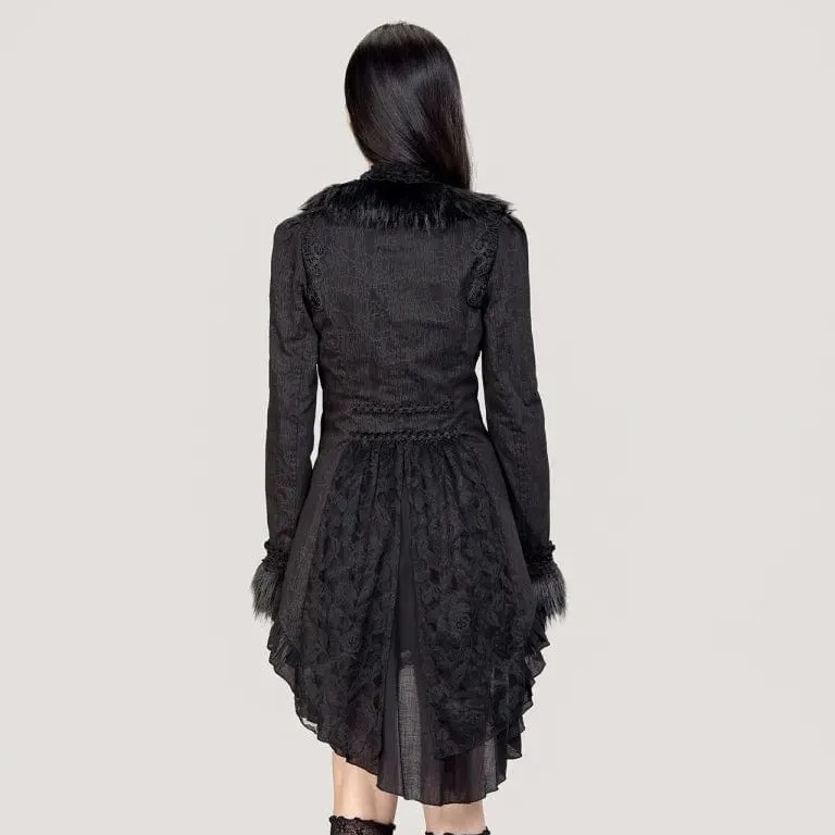 Gothic-Mantel mit gerüschtem Spitzenspleiß und Schwalbenschwanz für Damen