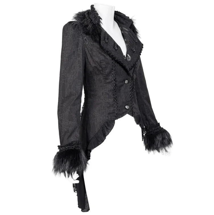 Gothic-Mantel mit gerüschtem Spitzenspleiß und Schwalbenschwanz für Damen