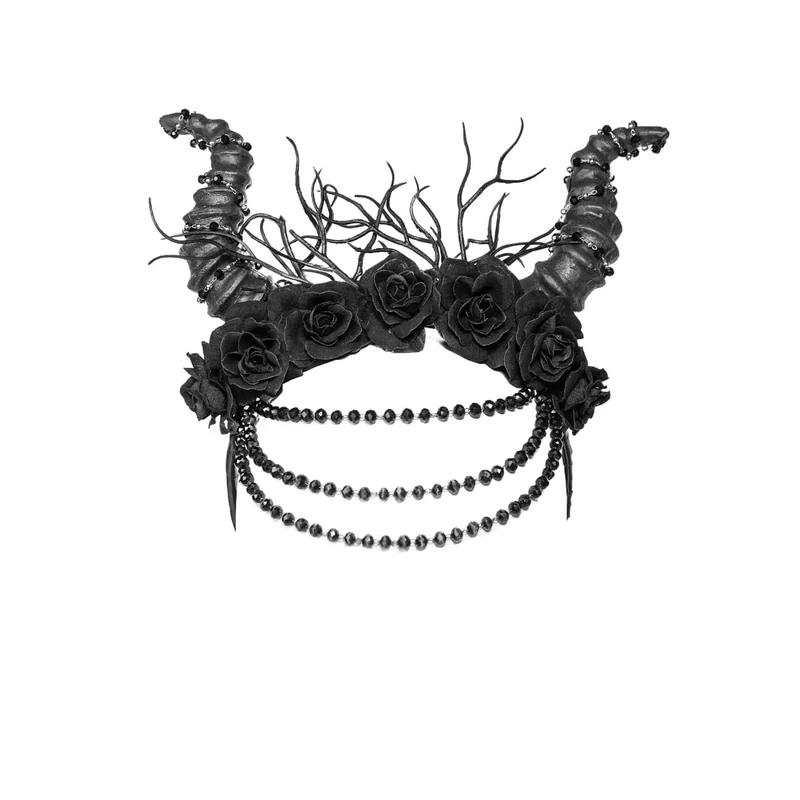 Gothic-Kopfbedeckung mit gehörnten Perlen und Rosen für Damen