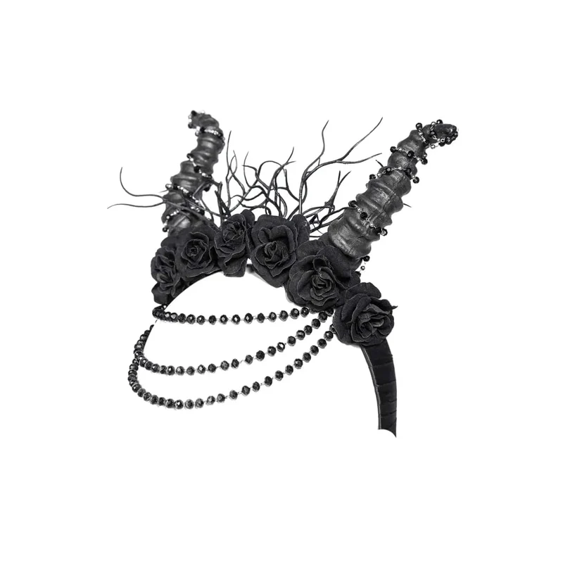 Gothic-Kopfbedeckung mit gehörnten Perlen und Rosen für Damen