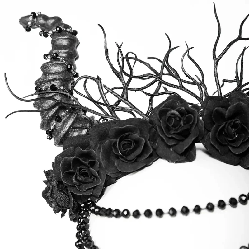 Gothic-Kopfbedeckung mit gehörnten Perlen und Rosen für Damen