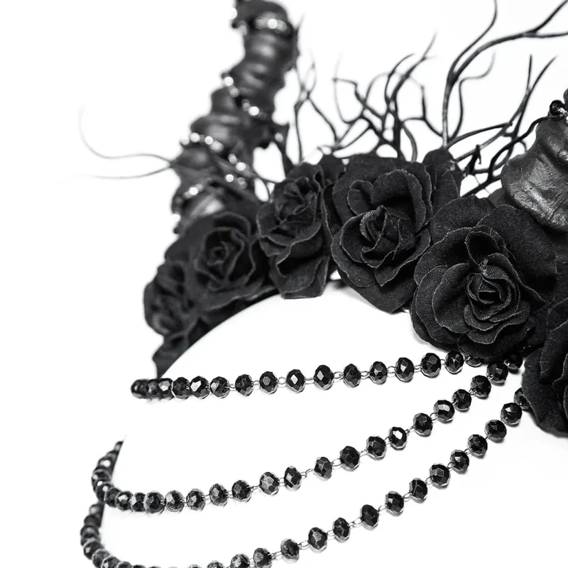 Gothic-Kopfbedeckung mit gehörnten Perlen und Rosen für Damen