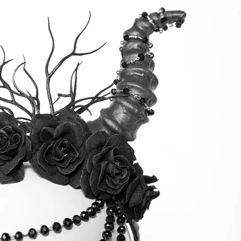 Gothic-Kopfbedeckung mit gehörnten Perlen und Rosen für Damen