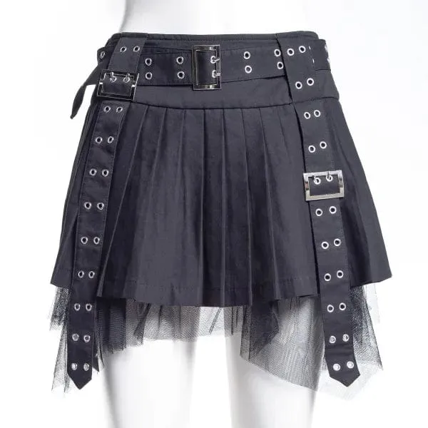 Punk-Faltenrock mit Ösen und Schnalle für Damen