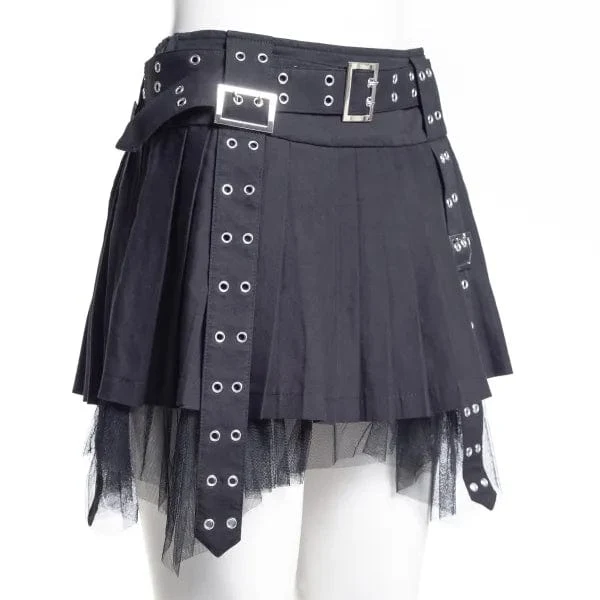 Punk-Faltenrock mit Ösen und Schnalle für Damen