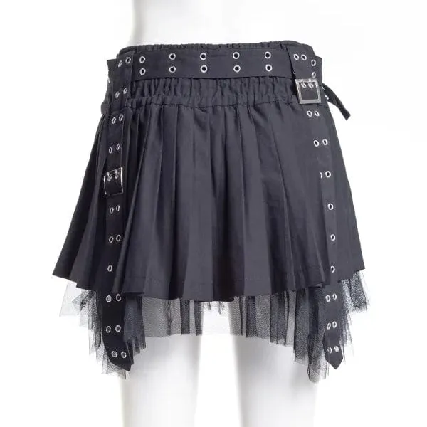 Punk-Faltenrock mit Ösen und Schnalle für Damen