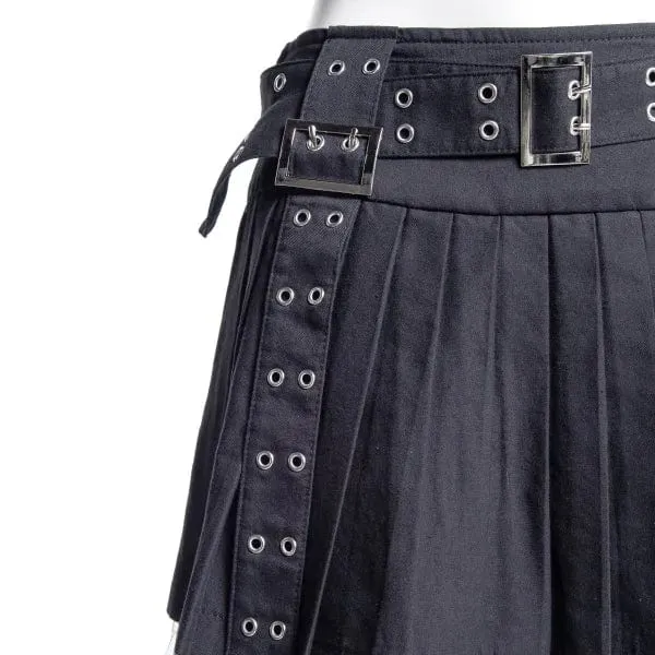Punk-Faltenrock mit Ösen und Schnalle für Damen