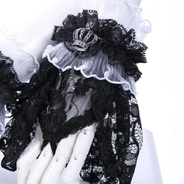 Damen-Gothic-Kronen-Halbfinger-Handschuhe aus gerüschter Spitze, Weiß