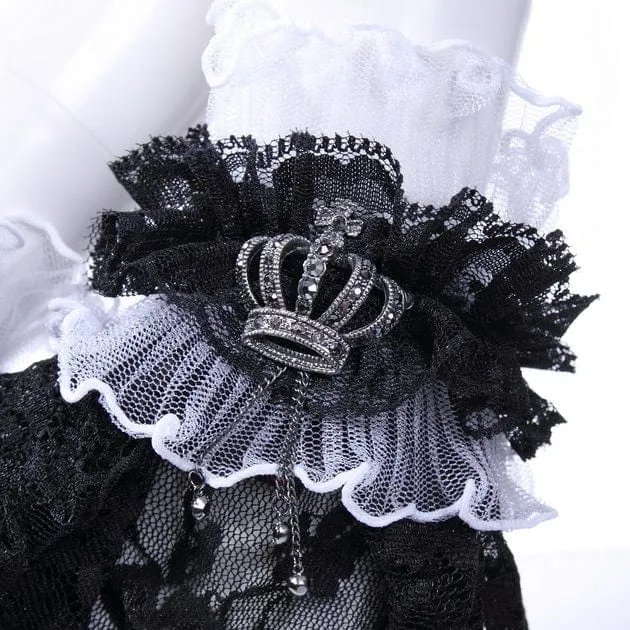 Damen-Gothic-Kronen-Halbfinger-Handschuhe aus gerüschter Spitze, Weiß