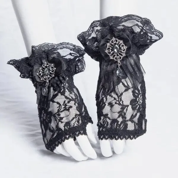 Damen-Gothic-Bowknot-Halbfinger-Spitzenhandschuhe