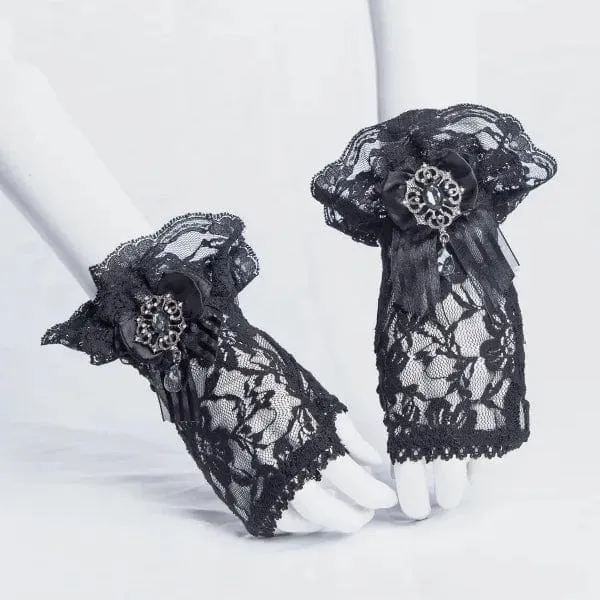 Damen-Gothic-Bowknot-Halbfinger-Spitzenhandschuhe