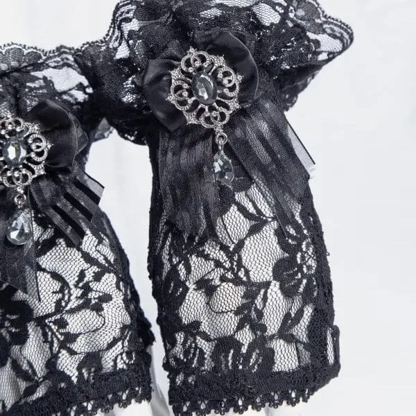 Damen-Gothic-Bowknot-Halbfinger-Spitzenhandschuhe