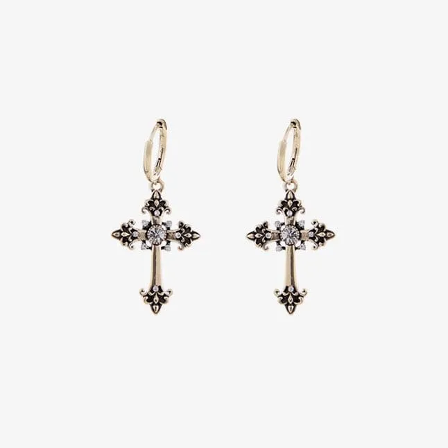 Punk-Diamant-Ohrringe mit floralem Kreuz für Damen