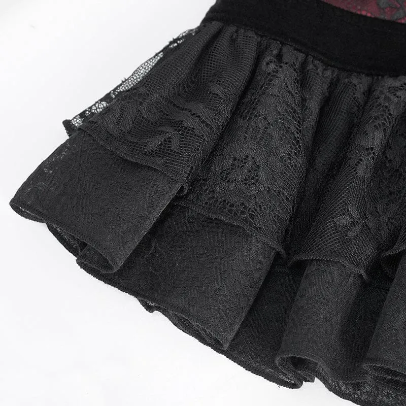Damen-Gothic-Hemd aus mehrlagiger Spitze mit tiefem Ausschnitt und Ärmelüberzügen