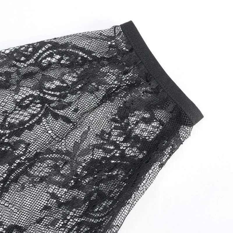 Damen-Gothic-Hemd aus mehrlagiger Spitze mit tiefem Ausschnitt und Ärmelüberzügen