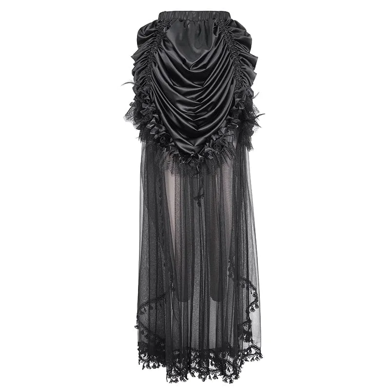 Damen-Gothic-Rock mit Kordelzug und Rosen-Mesh-Spleiß