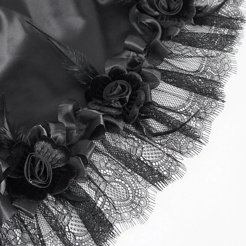 Damen-Gothic-Rock mit Kordelzug und Rosen-Mesh-Spleiß