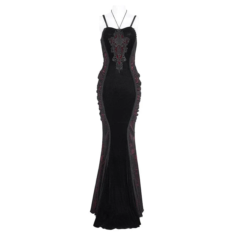 Damen-Brautkleid im Gothic-Stil mit floraler Stickerei und gerafftem Fischschwanz