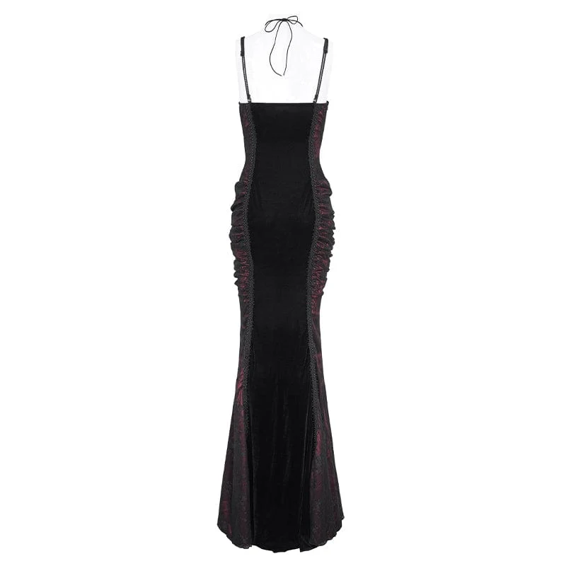 Damen-Brautkleid im Gothic-Stil mit floraler Stickerei und gerafftem Fischschwanz