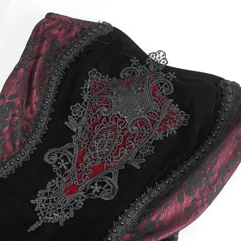Damen-Brautkleid im Gothic-Stil mit floraler Stickerei und gerafftem Fischschwanz