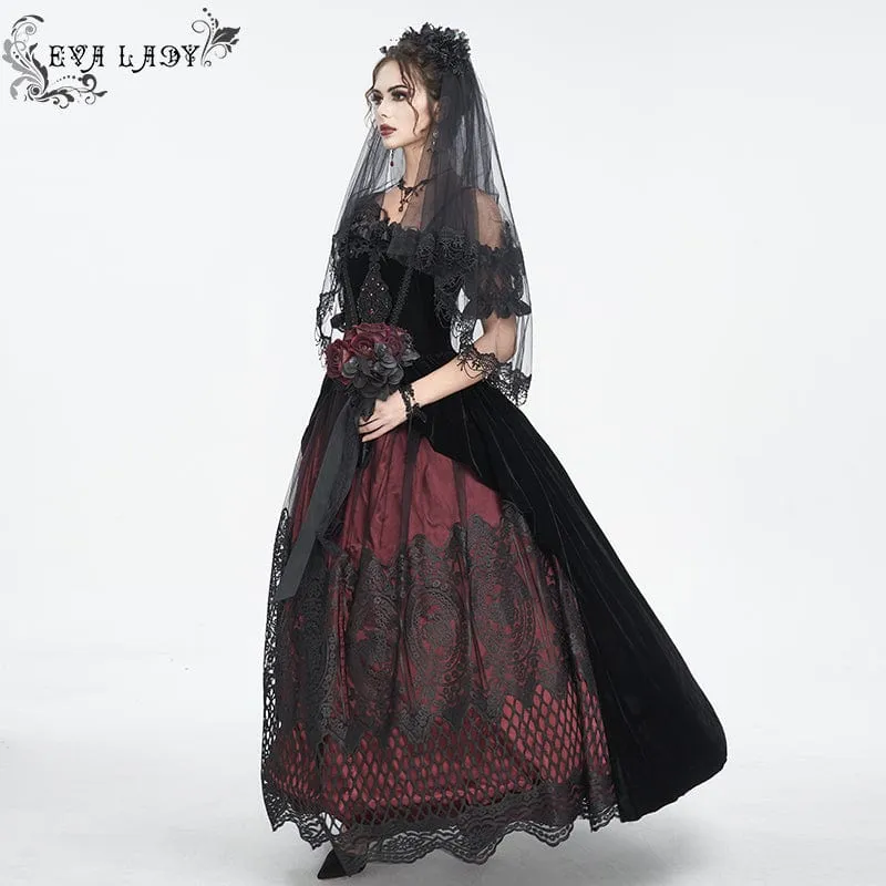 Gothic-Kleid für Damen, schulterfrei, rosafarben, perlenbesetzt, aus rotem Samt, Hochzeitskleid